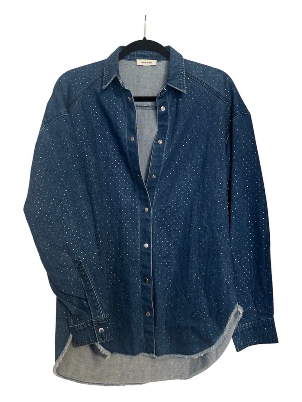 Sandro Paris Designer Crystal Embellished Denim Button-Up Shirt sz 1 (US 4)